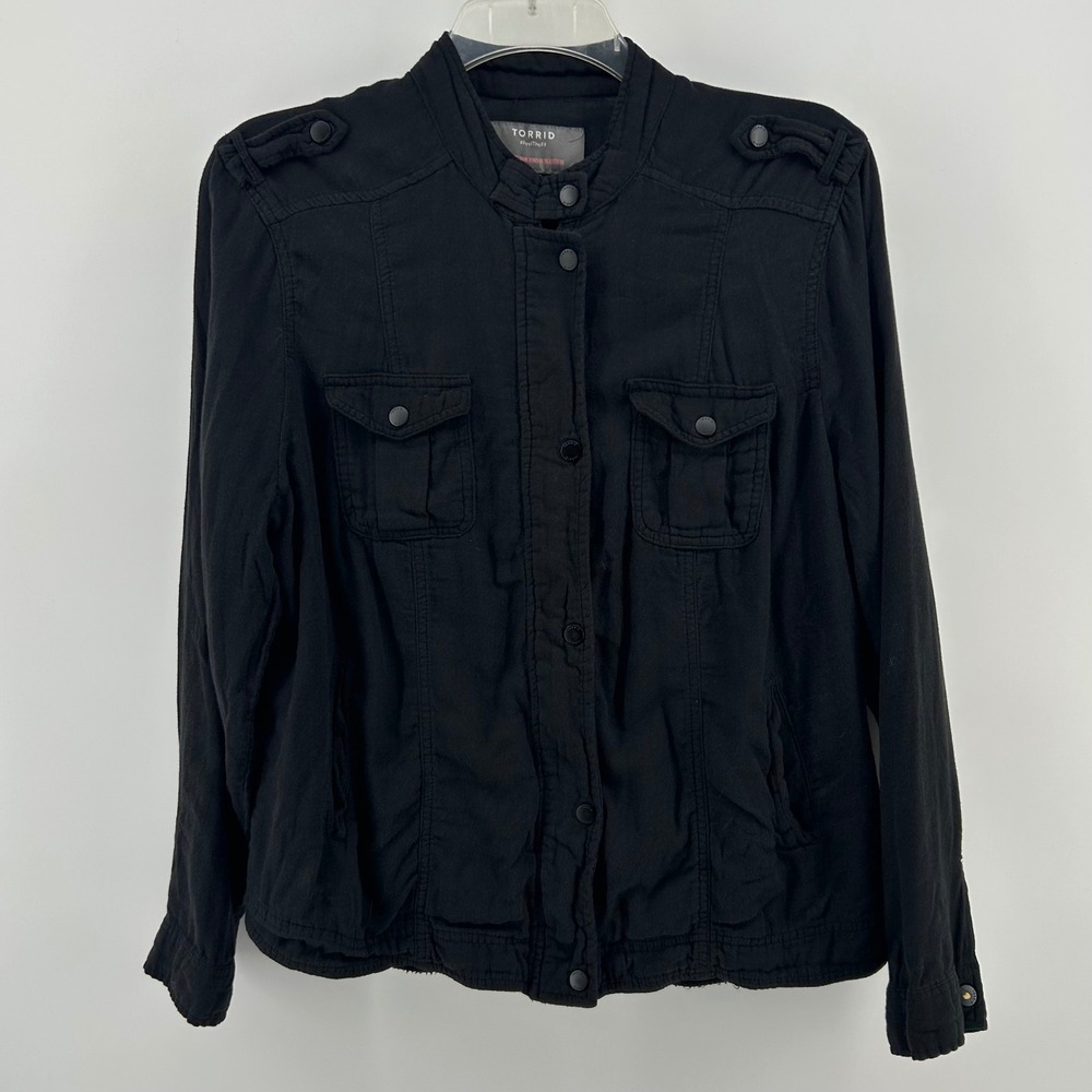 Torrid Military Jacket Women's 2X Black Cotton Rayon Utility Epaulettes Layering
